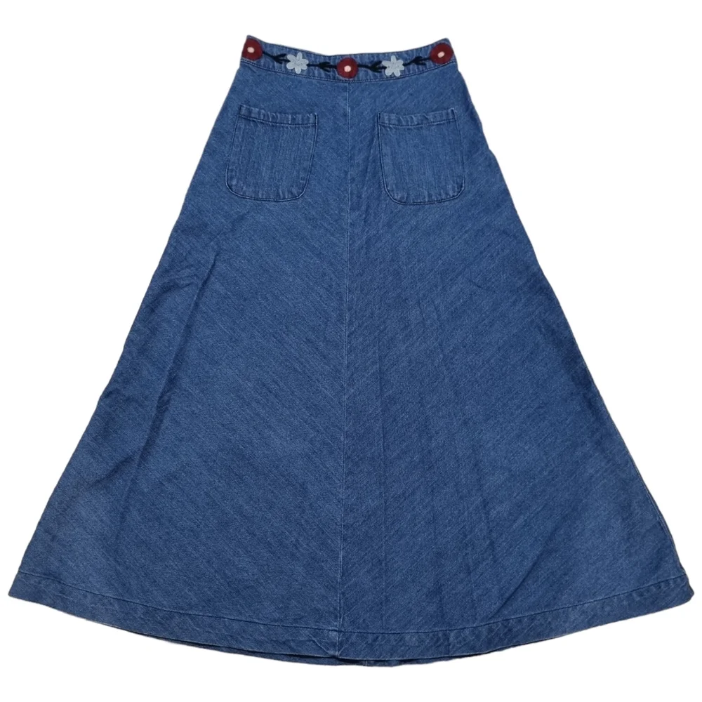 GORMAN Maxi Length Denim Skirt with Embroidery, Size 6 - Picture 3 of 8
